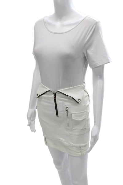 R+A Womens Mini Lambskin Leather Skirt White Zip Solid Size 4