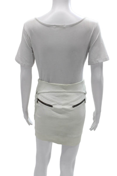 R+A Womens Mini Lambskin Leather Skirt White Zip Solid Size 4