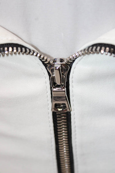 R+A Womens Mini Lambskin Leather Skirt White Zip Solid Size 4