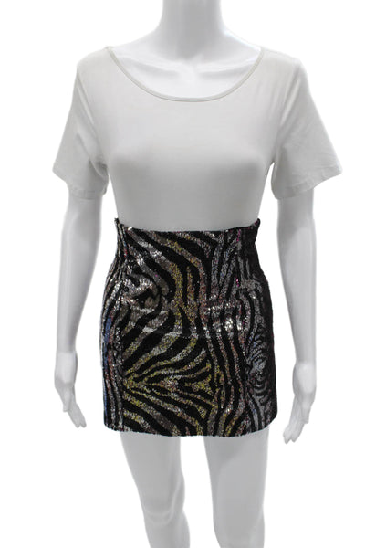 Halpern Women Black Animal Print Straight Pencil Skirt Polyester Zip Size 36