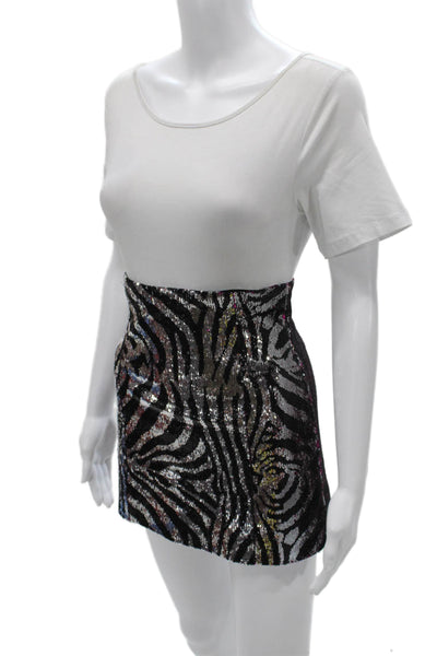 Halpern Women Black Animal Print Straight Pencil Skirt Polyester Zip Size 36