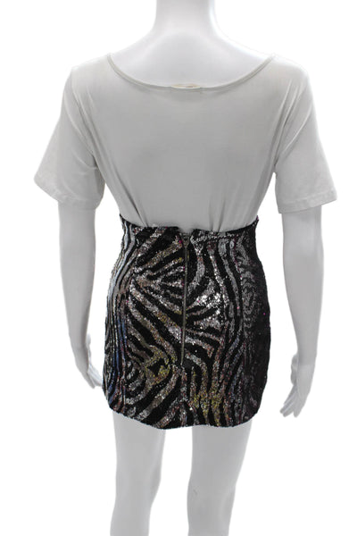 Halpern Women Black Animal Print Straight Pencil Skirt Polyester Zip Size 36