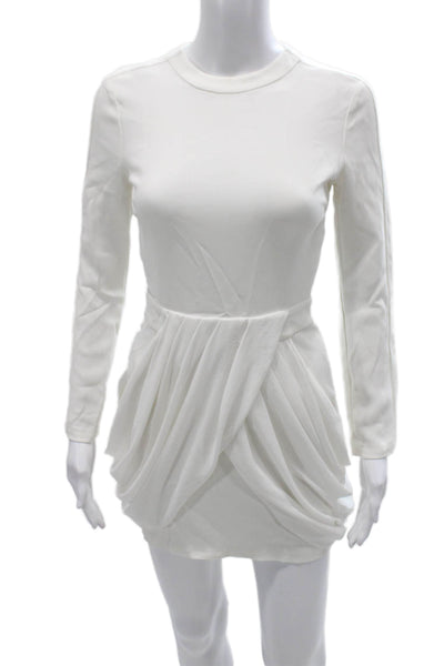 ALC Women White Mini Dress Long Sleeve Crew Neck Viscose Size 0