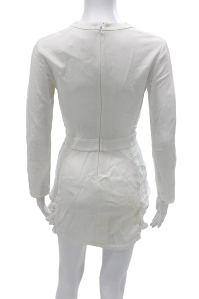 ALC Women White Mini Dress Long Sleeve Crew Neck Viscose Size 0