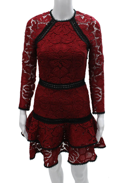 Alexis Womens Fit & Flare Floral Red Short Dress Long Sleeve Zip Size S