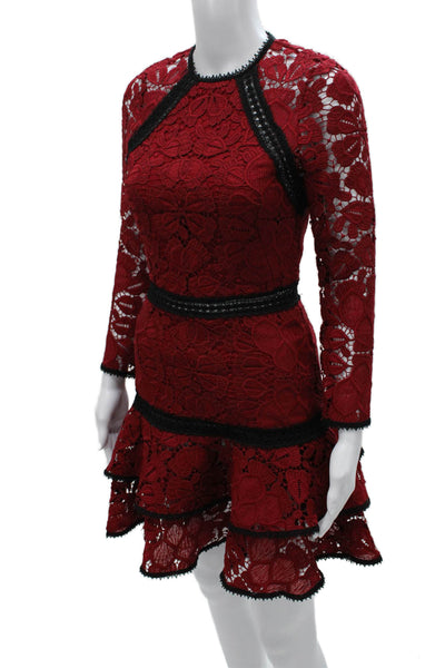 Alexis Womens Fit & Flare Floral Red Short Dress Long Sleeve Zip Size S