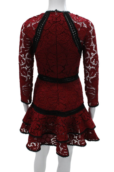 Alexis Womens Fit & Flare Floral Red Short Dress Long Sleeve Zip Size S