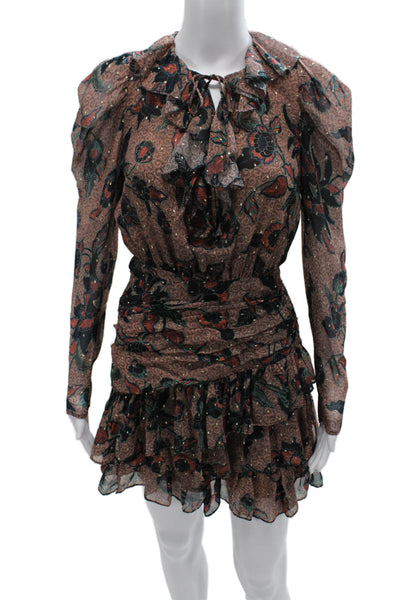 Ulla Johnson Women Fit & Flare Silk Floral V Neck Long Sleeve Dress Size 0