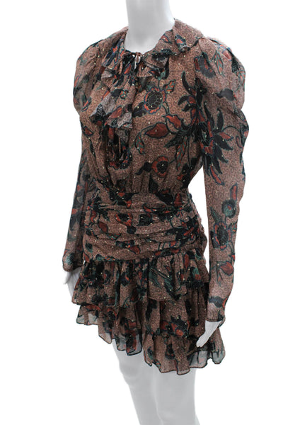 Ulla Johnson Women Fit & Flare Silk Floral V Neck Long Sleeve Dress Size 0