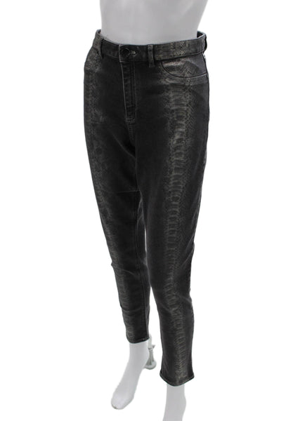 Elie Tahari Women Skinny High Rise Gray Animal Print Cotton Blend Jeans Size 31
