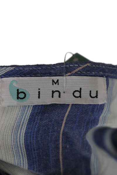 Bindu Womens Shift Dress Blue Striped Viscose 3/4 Sleeve Tie Waist Size M