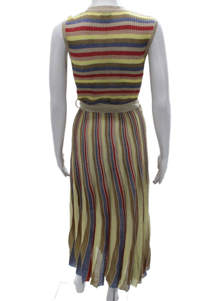 Marella Womens Maxi Striped V-Neck Button Viscose Dress Sleeveless Size L