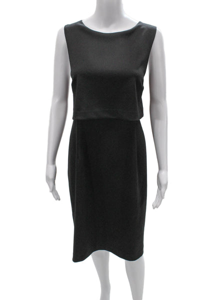 Trina Trina Turk Women Sheath Dress Gray Sleeveless Boat Neck Mid-Calf Size 14