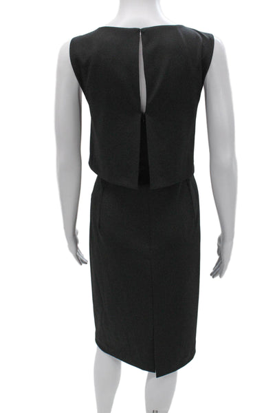 Trina Trina Turk Women Sheath Dress Gray Sleeveless Boat Neck Mid-Calf Size 14