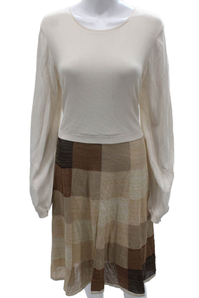 Trina Turk Womens Ivory Check Sweater Dress Long Sleeve Size XL