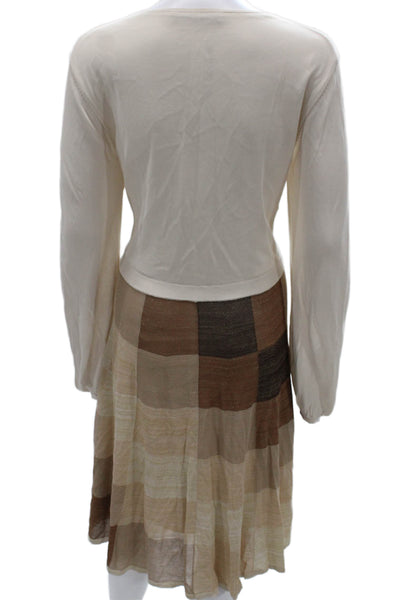 Trina Turk Womens Ivory Check Sweater Dress Long Sleeve Size XL