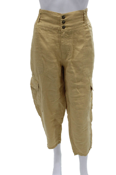 Wrap Womens Cargo Pants Beige Linen Button 25 Inseam Size 14