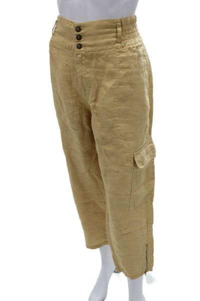 Wrap Womens Cargo Pants Beige Linen Button 25 Inseam Size 14