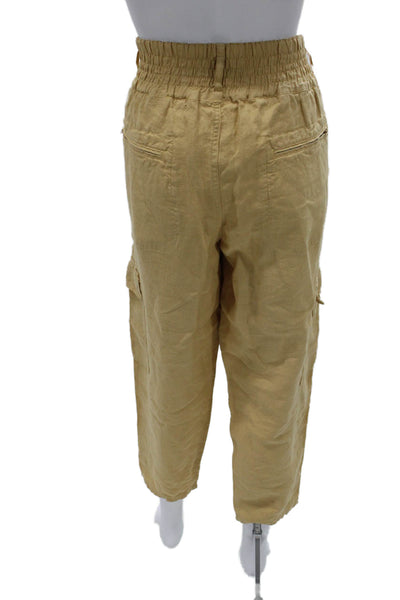 Wrap Womens Cargo Pants Beige Linen Button 25 Inseam Size 14