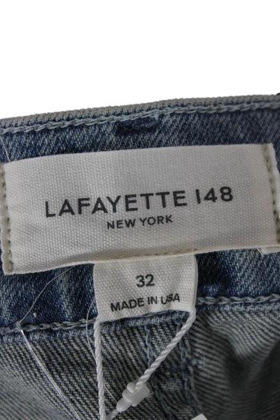 Lafayette 148 New York Women High Rise Straight Jeans Blue Cotton Blend Size 32