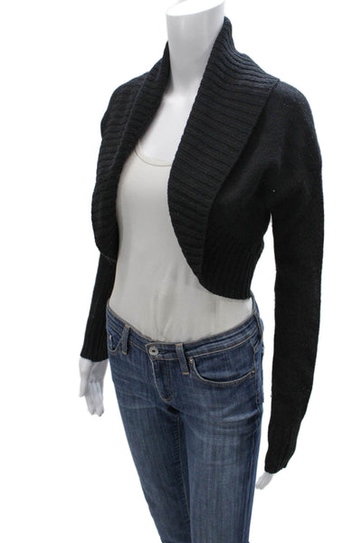 Max Mara Women Wool Shrug Sweater Collared Long Sleeve Black Size S
