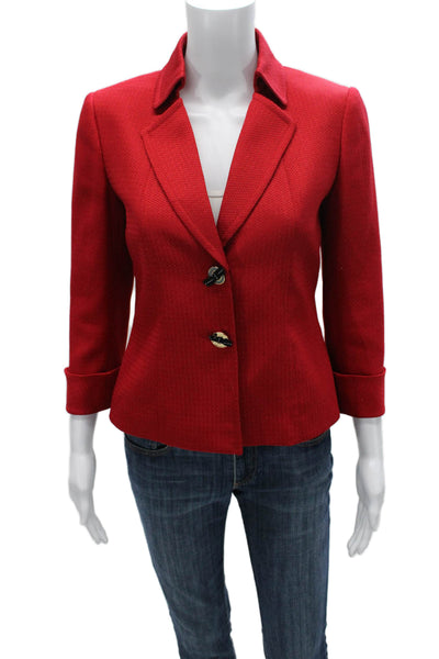 Tahari Women Blazer Red Polyester 3/4 Sleeve Size 2