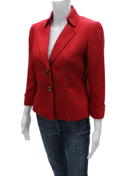 Tahari Women Blazer Red Polyester 3/4 Sleeve Size 2