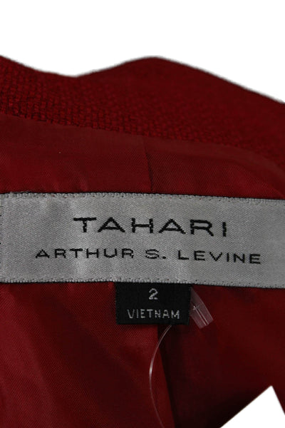 Tahari Women Blazer Red Polyester 3/4 Sleeve Size 2