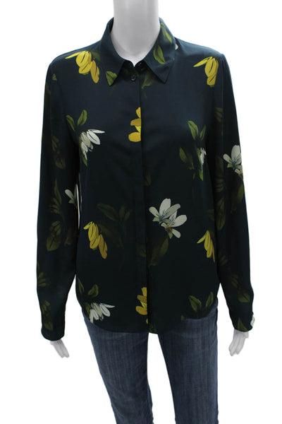 Ted Baker Women Green Floral Collared Button Long Sleeve Blouse Size 2