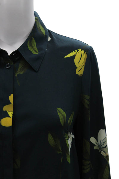 Ted Baker Women Green Floral Collared Button Long Sleeve Blouse Size 2