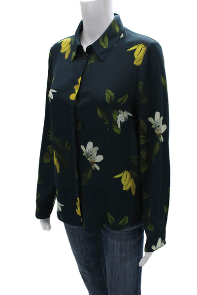 Ted Baker Women Green Floral Collared Button Long Sleeve Blouse Size 2