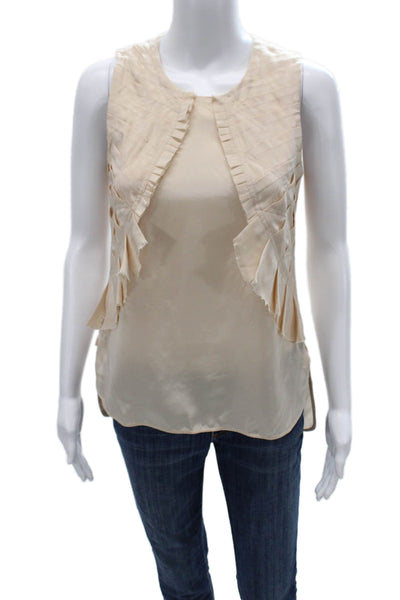 Boss Hugo Boss Women Beige Silk Sleeveless Round Neck Blouse Size 2