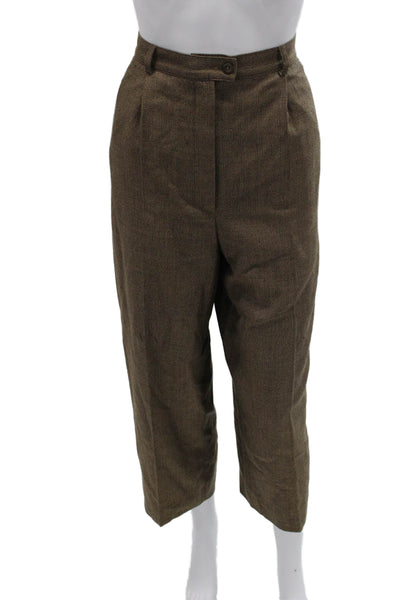 Zanella Womens Cropped Pants Brown Herringbone Cotton Button Fall Size XS