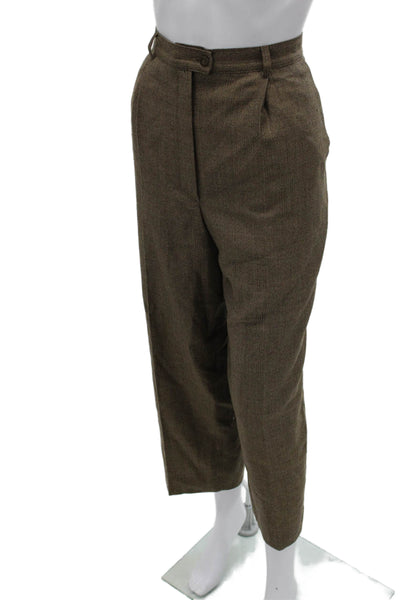 Zanella Womens Cropped Pants Brown Herringbone Cotton Button Fall Size XS