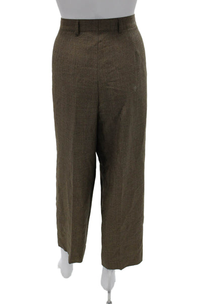 Zanella Womens Cropped Pants Brown Herringbone Cotton Button Fall Size XS
