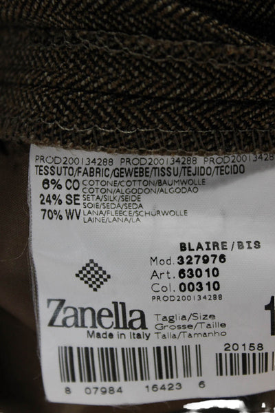 Zanella Womens Cropped Pants Brown Herringbone Cotton Button Fall Size XS