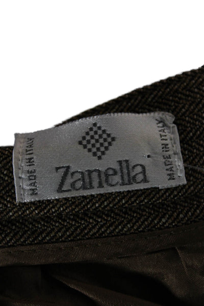 Zanella Womens Cropped Pants Brown Herringbone Cotton Button Fall Size XS