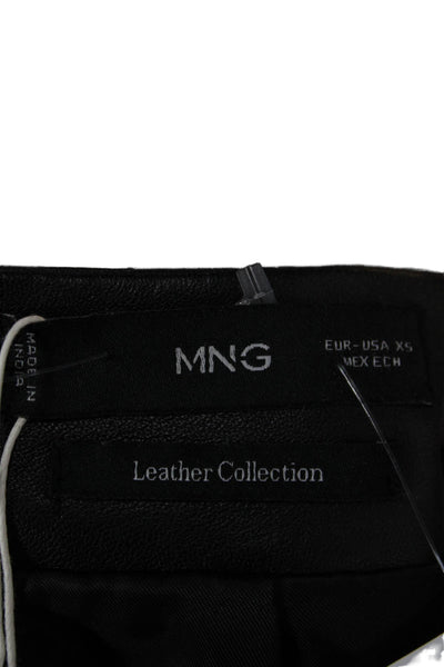 MNG Women Straight Pencil Leather Skirt Black Zip Closure Size XS