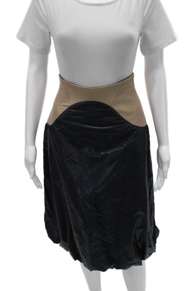 Elisha Abargel Women Beige Leather Tulip Midi Skirt Zip Size S