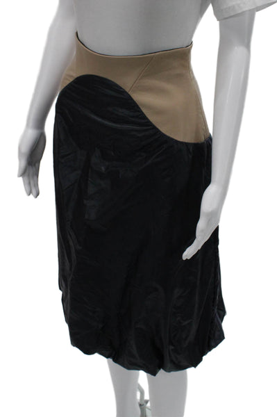 Elisha Abargel Women Beige Leather Tulip Midi Skirt Zip Size S