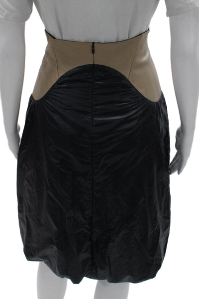 Elisha Abargel Women Beige Leather Tulip Midi Skirt Zip Size S