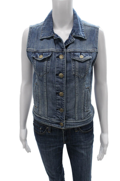 J Crew Women Blue Cotton Sleeveless Button Vest Size XS