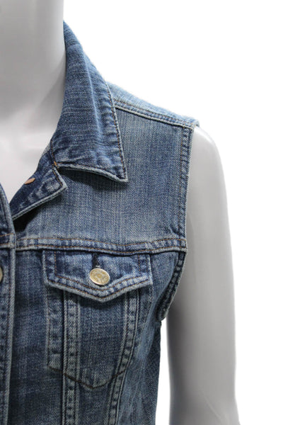 J Crew Women Blue Cotton Sleeveless Button Vest Size XS