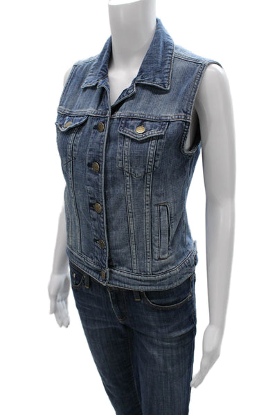J Crew Women Blue Cotton Sleeveless Button Vest Size XS