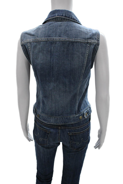 J Crew Women Blue Cotton Sleeveless Button Vest Size XS