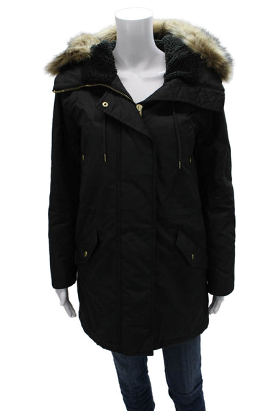 J Crew Womens Parka Black Long Sleeve Zip Cotton Blend Size XS