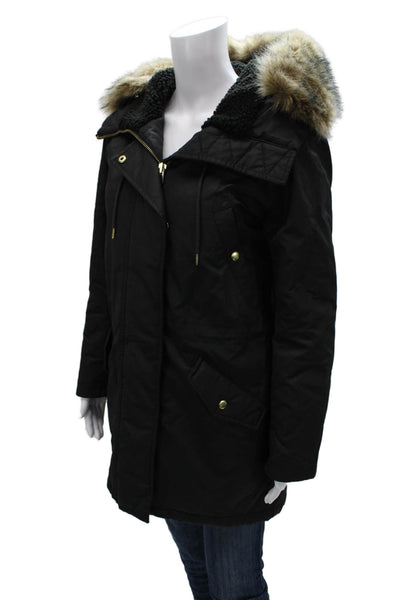 J Crew Womens Parka Black Long Sleeve Zip Cotton Blend Size XS