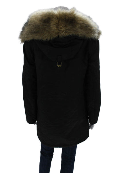 J Crew Womens Parka Black Long Sleeve Zip Cotton Blend Size XS