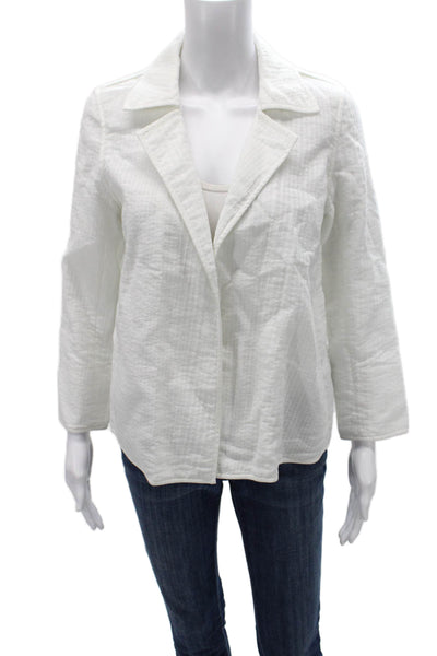 Lafayette 148 New York Women Striped Basic Jacket White Nylon Longsleeve Size S