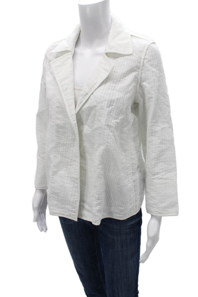 Lafayette 148 New York Women Striped Basic Jacket White Nylon Longsleeve Size S